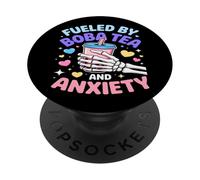 Fueled By Boba Tea And Anxiety Skeleton Humor PopSockets Adhesive PopGrip