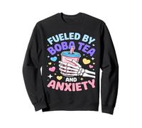 Fueled By Boba Tea And Anxiety Skeleton Humor Sweatshirt
