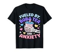 Fueled By Boba Tea And Anxiety Skeleton Humor T-Shirt