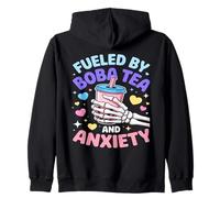 Fueled By Boba Tea And Anxiety Skeleton Humor Zip Hoodie