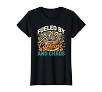 Fueled by Caffeine and Chaos Completes the Tired mom Vibe Value Graphic T-Shirt, Women, Black, S