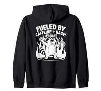 Fueled By Caffeine And Rage Funny Raccoon Coffee Lover Zip Hoodie
