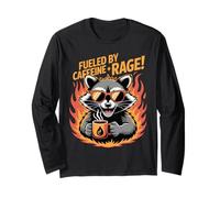 Fueled By Caffeine Rage Feral Raccoon Meme Love Coffee Long Sleeve T-Shirt