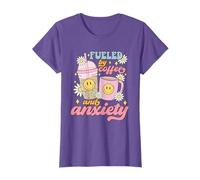 "Fueled by Coffee and Anxiety" Retro Happy Face Coffee Lover T-Shirt
