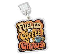 Fueled By Coffee And Chaos Charms for Kindle for Phone, Dust Plug Charm 1.5 Inches Mental Health, Coffee Lover, Dramatic Lightning/Type C Charging Port Acrylic Material Accessories for E-Reader Gifts