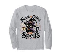 Fueled by Coffee and Spells Black Cat Witch Long Sleeve T-Shirt