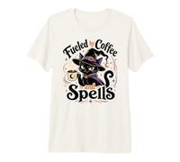 Fueled by Coffee and Spells Black Cat Witch Premium T-Shirt