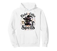 Fueled by Coffee and Spells Black Cat Witch Pullover Hoodie