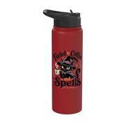 Fueled by Coffee and Spells Black Cat Witch Stainless Steel Insulated Water Bottle