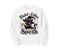 Fueled by Coffee and Spells Black Cat Witch Sweatshirt