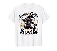 Fueled by Coffee and Spells Black Cat Witch Value Graphic T-Shirt
