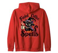 Fueled by Coffee and Spells Black Cat Witch Zip Hoodie