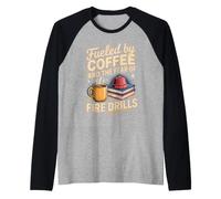 Fueled by Coffee and the Fear of Fire Drills Teacher Raglan Baseball Tee