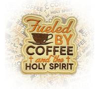 Fueled by Coffee and The Holy Spirit Patch 3 Inches Funny Christian Jesus Faith Iron On/Sew On Embroidery Fabric Applique Patches Religious for Backpack Vest Hat Dog Harness, Military Uniforms Gifts