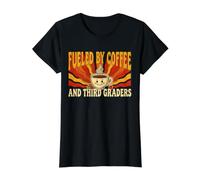 Fueled By Coffee and Third Graders Teacher School Value Graphic T-Shirt, Women, Black, S