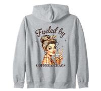 Fueled by COFFEE & CHAOS Retro Woman Funny Design Zip Hoodie