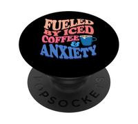 Fueled By Iced Coffee and Anxiety Retro Groovy Barista PopSockets Adhesive PopGrip