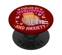 Fueled By Iced Coffee And Anxiety Skeleton Humor PopSockets Adhesive PopGrip
