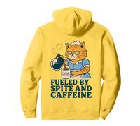 Fueled by Spite and Caffeine Angry Cat Design Pullover Hoodie
