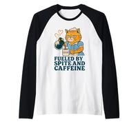 Fueled by Spite and Caffeine Angry Cat Design Raglan Baseball Tee