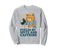 Fueled by Spite and Caffeine Angry Cat Design Sweatshirt