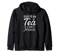 Fueled By Tea And Jesus Funny Drinker Graphic Zip Hoodie