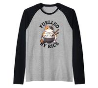 Fuelled by Rice - Funny Hungry Cat Raglan Baseball Tee