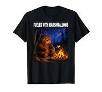 Fuelled with Marshmallows Camping Bear Campfire Marshmallow Value Graphic T-Shirt, Men, Black, XL