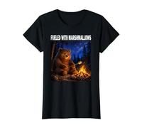 Fuelled with Marshmallows Camping Bear Campfire Marshmallow Value Graphic T-Shirt, Women, Black, XS