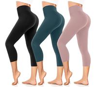 FuelMeFoot Women's 3/4 Leggings Capri Pack of 3 High Waist Black Leggings Summer Opaque Yoga Trousers for Sports Gym Running, B3-Black/Dark Green/Pink, S-M