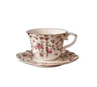 FUENYEJIA 200ML English Porcelain Ceramic Coffee Cup, European-Style Patterned Tea Cup and Saucer Set, Retro Luxury Gold-Trimmed Afternoon Tea Cup (Red Rose)