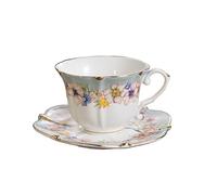 FUENYEJIA 200ML English Porcelain Ceramic Coffee Cup, European-Style Patterned Tea Cup and Saucer Set, Retro Luxury Gold-Trimmed Afternoon Tea Cup(Cornflower)