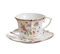 FUENYEJIA 200ML English Porcelain Ceramic Coffee Cup, European-Style Patterned Tea Cup and Saucer Set, Retro Luxury Gold-Trimmed Afternoon Tea Cup (Sunflower)