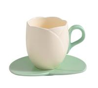 FUENYEJIA 300ML Tulip Coffee Ceramic Cup and Saucer Set Office Coffee Home Milk Afternoon Tea Cup Friends and Family (Cream, 8 * 9 * 15.5)
