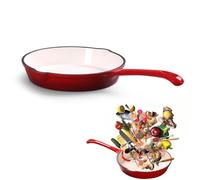 Fuerdich 16cm Enamel Non-Stick Frying Pan, Double-Layer Coating Cast Iron Skillet, Stay Cool Long Handle Cooking Frying Pan Even Heat, Red