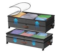 Fuerdich 1Pack Under Bed Storage On Wheels, 72L Under Bed Drawers with Clear Lids Adjustable Underbed Storage Organiser with Wheels Large Storage for Clothes, Shoes, Blankets & Toys