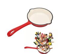 Fuerdich Enamel Pan, Enamel Frying Pan, Non Stick Frying Pan, 16cm Red Cast Iron Pan, One-Piece Frying Pan Thickened Enamel Pan, Long Handle Enamel Frying Pan for Daily Cooking and Outdoor Camping
