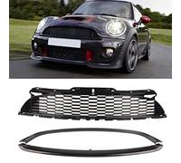 Fuerdich Set Grill Inserts Front Bumper Center Grille, Grill Front Hood Grille, Front Grille Grills for 07-13 R56 Regular Edition Center Grille + Frame 3-Piece Set Bright Black Replacement Type