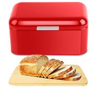 Fuerdich Solid Color Retro Metal Bread Bin, Large Capacity Bread Keeper Durable Sturdy Storage Container for Home(Red)