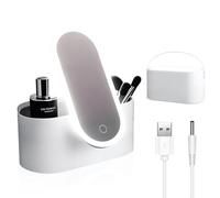 Fuerdich Travel Makeup Case with LED Mirror, Rotating 3 Level Lights Adjustable, Cosmetic Vanity Makeup Storage Box for Women Girl Travelling and Home (White)