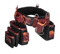 FUERI Electrician's Heavy Duty 26 Pocket Leather-Nylon Tool Belt & Bag Combo for Men, Comfort Back Support Padded Belt, 2 Large Storage Capacity Pouches, Best for Framers, Carpenter, Roofing