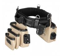 Fueri Electrician's Heavy Duty 26 pocket Tool Belt, Made of Thick Leather and Durable Nylon, Comes with Adjustable Padded Tool Belt, Storage Capacity Tool Pouches, Hammer Holder, And Loops.