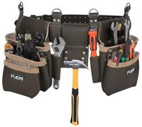 FUERI Full Grain Leather tool belts for men, Heavy-duty Carpenter Tool Rig organizer with 17 Pockets pouches, hammer holder, 4-Suspender loops, and a foam-padded belt for Framers, and Electricians