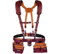 FUERI Leather Tool Belts with Suspender for Men, Heavy-Duty Durable Carpenter Tool Rig Organizer With 19 Pockets-2 Pouches, Padded Suspender, Hammer Holder, D-Loops & Foam-Padded Belt Electricians