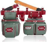 FUERI Tool Belt Bag Pouch Men Heavy Duty Nylon Leather Tools Bags Pouches for Carpenter Construction Electrician Framers 19 Pocket Foam Padded Belts with Suspender Loops