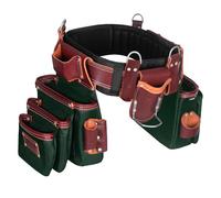 FUERI Tool Belt Men Heavy Duty 26 Pocket Tools Bags Pouches Holder Organizer for Carpenter Construction Electrician Framer Nylon Leather (Green & Maroon, Large 36" - 42")