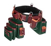 FUERI Tool Belt Men Heavy Duty 26 Pocket Tools Bags Pouches Holder Organizer for Carpenter Construction Electrician Framer Nylon Leather (Green & Maroon, Extra Large 42" - 48")