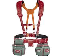 FUERI Tool Belt with Suspender Heavy Duty Nylon Leather Bags Pouches Holder Belts for Men Carpenter Consturction Electrician Framer Worker Organizer Set - Green & Maroon