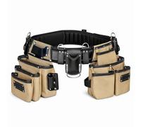 FUERI Tool Belt With Suspender Men Carpenter Pouches Construction Bags Electrician Belts Framer Worker Pouch. (Black and Biege, Extra Large 42" - 48") (Black and Beige, Medium (30'' - 36''))