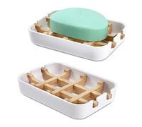 Fufengz Bamboo Wooden Soap Dishes for Bathroom Bar Soap Holder Shower Soap Holder Sink Deck Bathtub Shower Tray (One Pieces White)